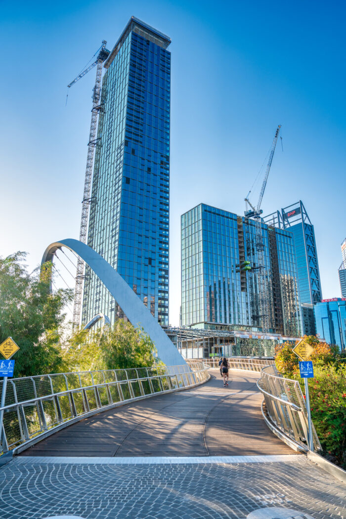 Cranes in front of Elizabeth quay perth wa 