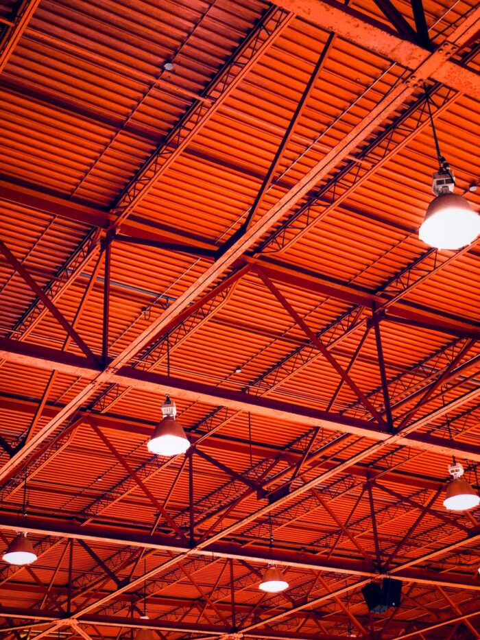 red industrial logistics warehouse