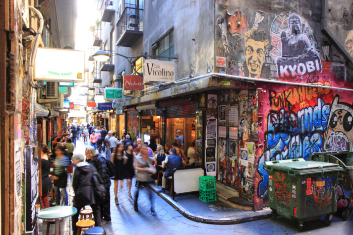 Melbourne Australia- August 31,2013: Locals and tourist enjoying dining on Centre Place Melbourne CBD Australia