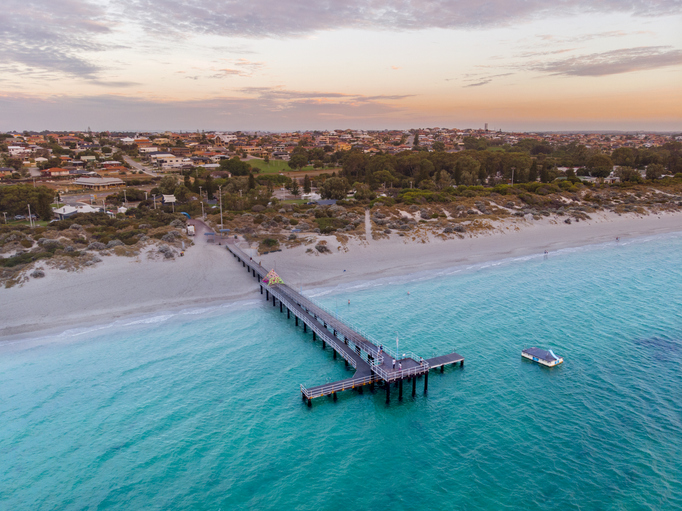 Aerial View of Coogee Beach at Sunset, Perth, Western Australia.