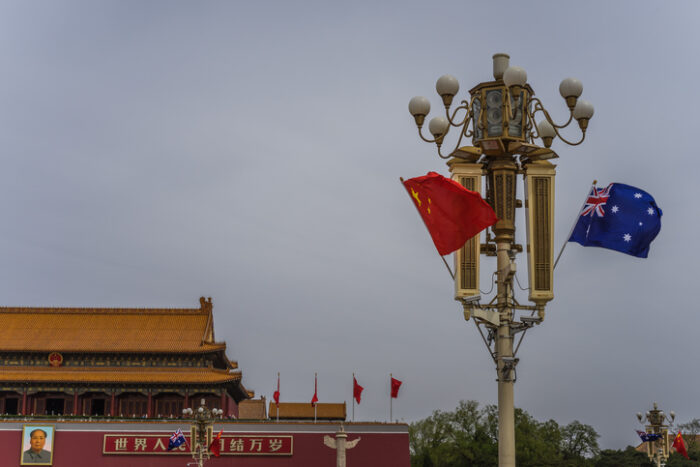 Flags of China and Australia to illustate their trade relation