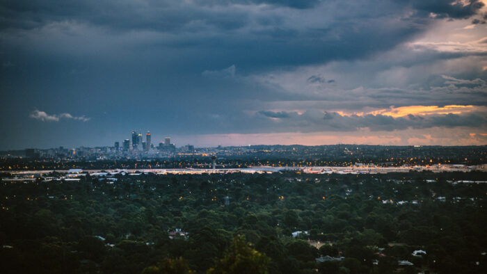 Perth City skyline taken at blue hours from the hill